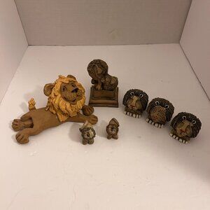 7 Vintage Lion Figurines | Ceramic & Clay Miniatures